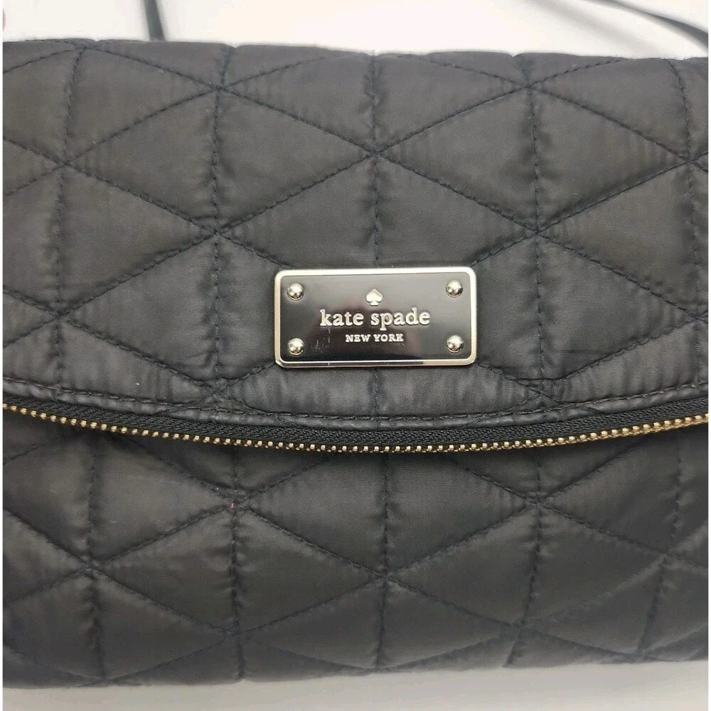 Kate Spade Purse Black Quilted Nylon Crossbody Shoulder Bag Flap Zip Top Small